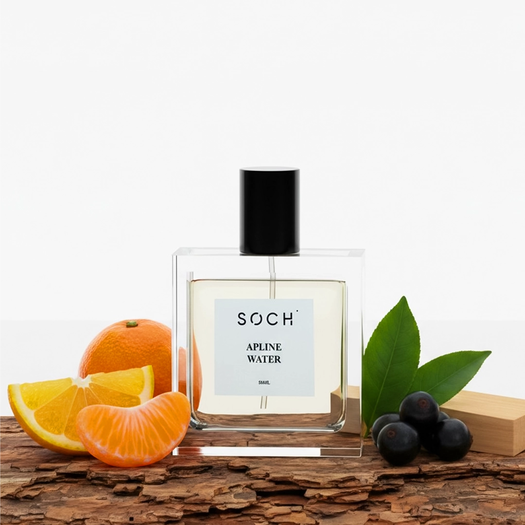 Alpine Water Eau De Parfum by Soch Perfume – Premium long-lasting unisex aromatic fragrance bottle featuring notes of fresh green tea, black currant, and crisp mountain air.
